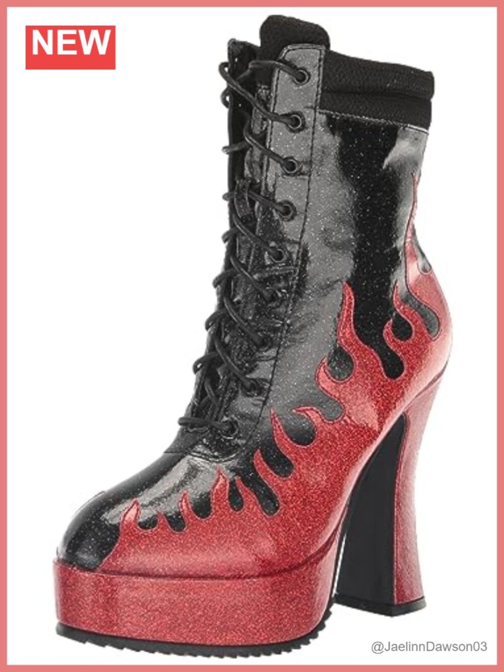 5 Inch Chunky Heel Flame Detail Ankle Boot Block Heel Combat Style